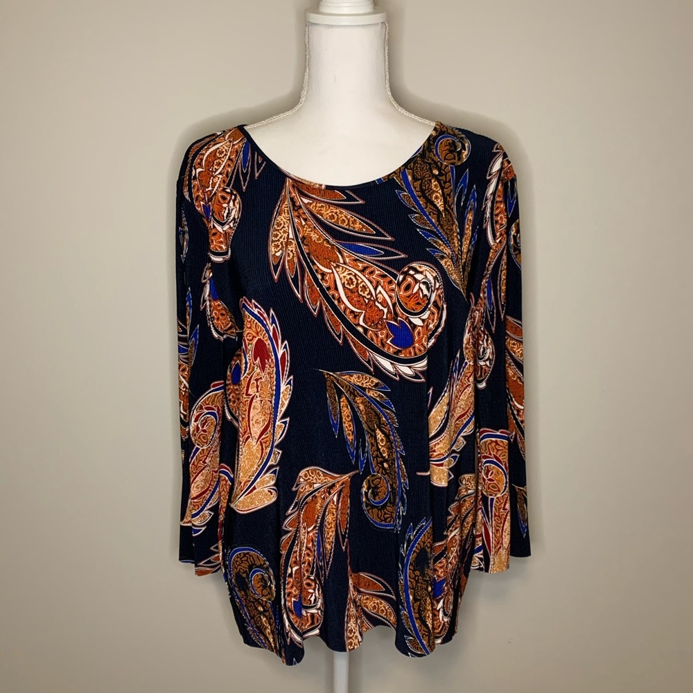 Ruby Rd. Blue and Orange 3/4 Sleeve Boxy Blouse